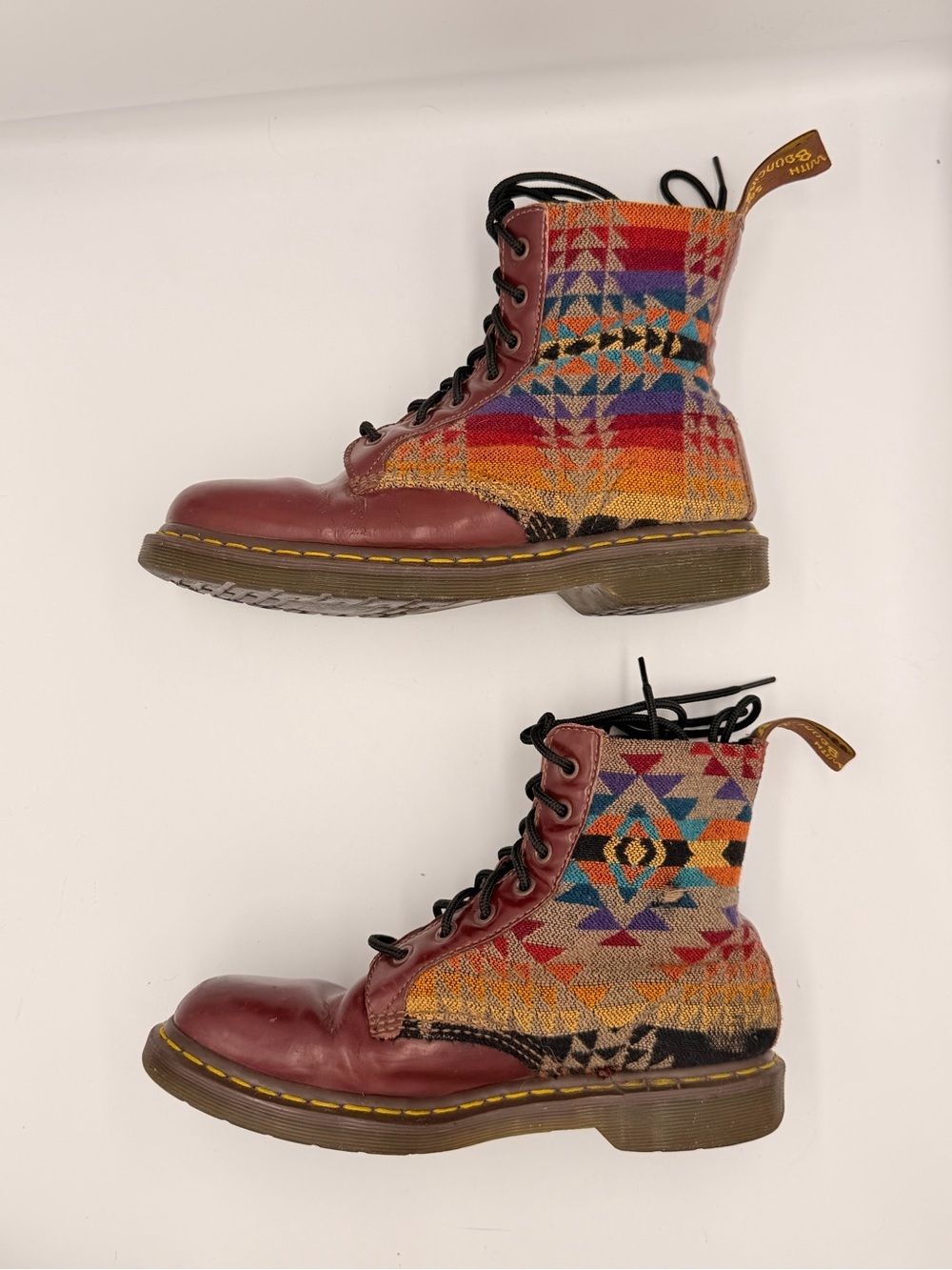 Dr Martens Pendleton Rare Collab Burgundy Southwestern Knit Boho Combat Boot 40 - Picture 3 of 8